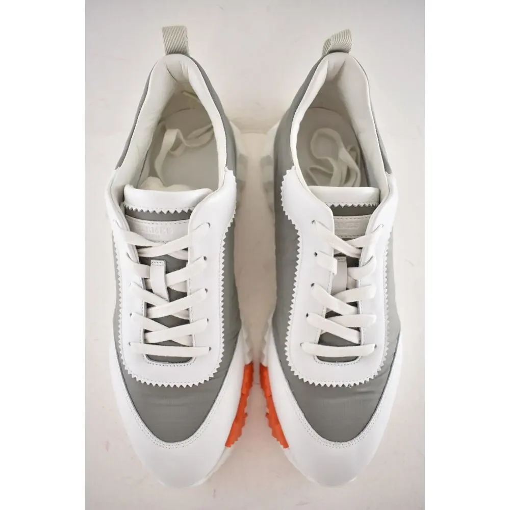 Hermes Mens Bouncing Sneaker Etoupe Blanc White Grey H Logo Lace Up Flat 44 11 - Picture 12 of 16